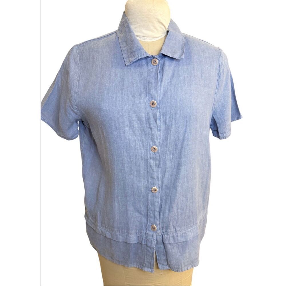 Hot Cotton Womens 100% Linen Button Up Collar Shirt Small Lt. Blue Lightweight